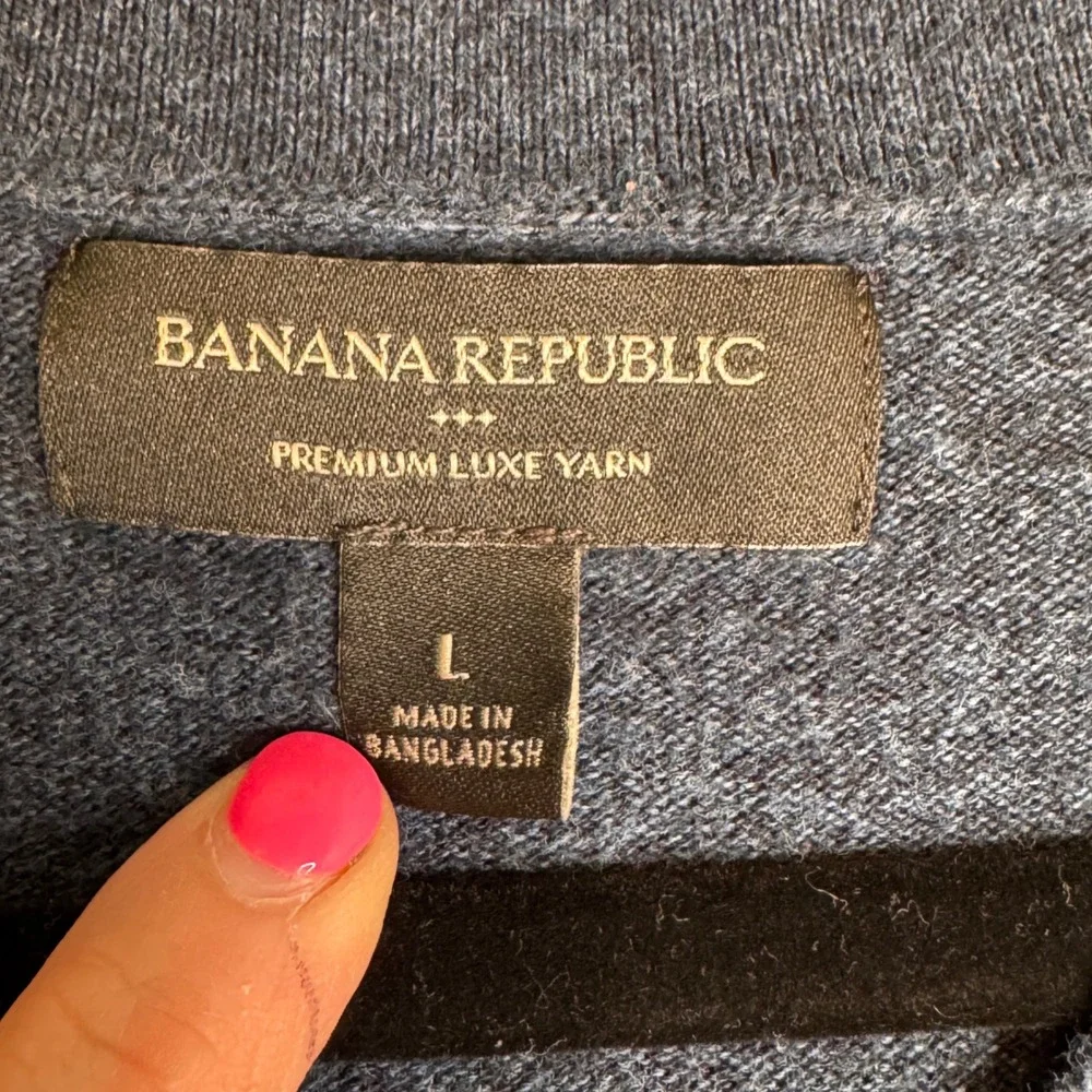 Banana Republic Mens Sweater‎ Premium Luxe Yarn V-Neck Large Blue Knit